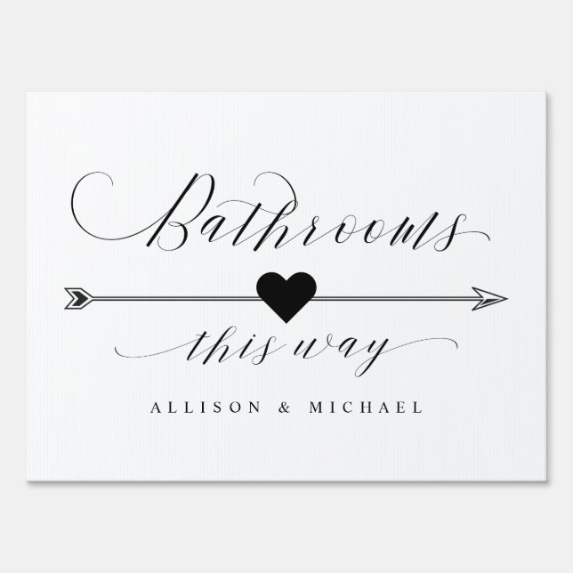 Bathrooms This Way Calligraphy Script Arrow Right Sign (Front)
