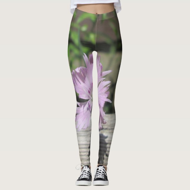 Baths Pink Dianthus on Fence Leggings (Front)