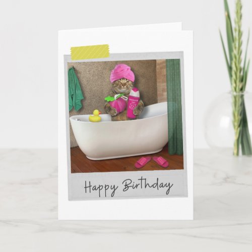 Bathtime Cat Funny Birthday Card