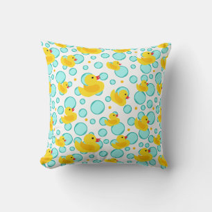 Bathtime Cute Yellow Rubber Ducks Bubbles Pattern Throw Pillow