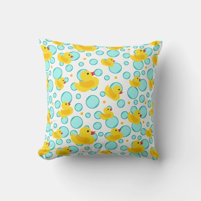 Bathtime Cute Yellow Rubber Ducks Bubbles Pattern Throw Pillow (Front)