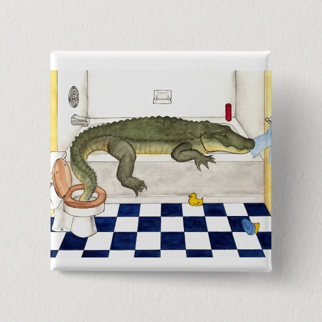 Bathtub Alligator Pinback Button (Front)
