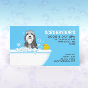 Bathtub Dog   Pet Grooming   Bearded Collie Busine Business Card