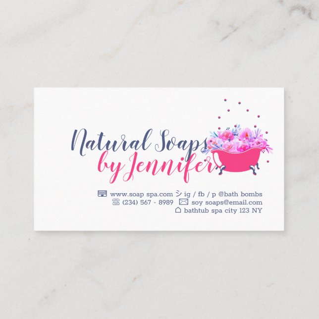 Bathtub Soap Bubble Pink Business Card (Back)