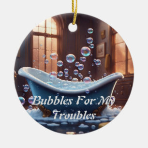 Bathtub With Bubbles, Cute, Funny Cartoon  Ceramic Ornament