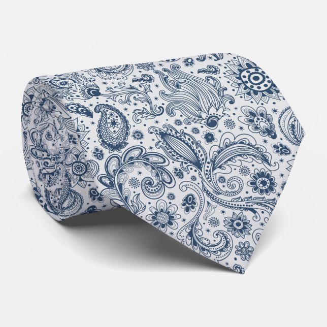 Batik boho style floral paisley pattern neck tie (Rolled)