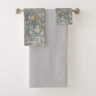 Batik Dye Blue Gray Circle Boho Bath Towel Set