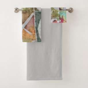 Batik Dye Blue Gray Circle Boho Bath Towel Set