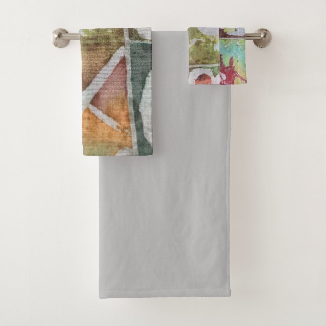 Batik Dye Blue Gray Circle Boho Bath Towel Set (Insitu)