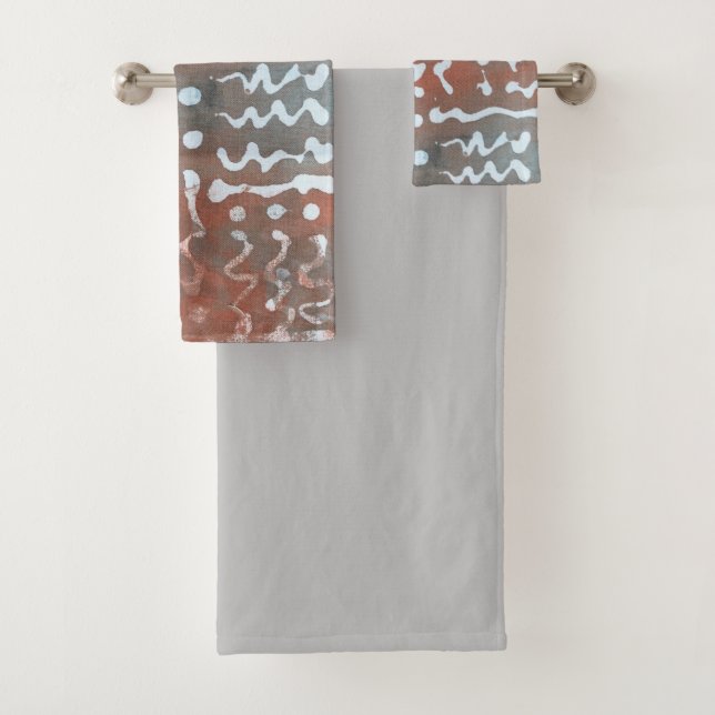 Batik Dye Blue Gray Circle Boho Bath Towel Set (Insitu)
