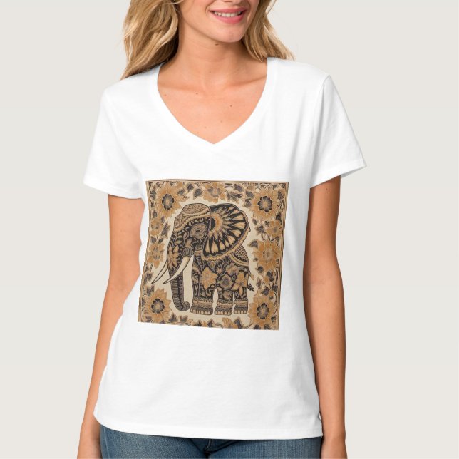 Batik Elephant Vintage Style Design T-Shirt (Front)