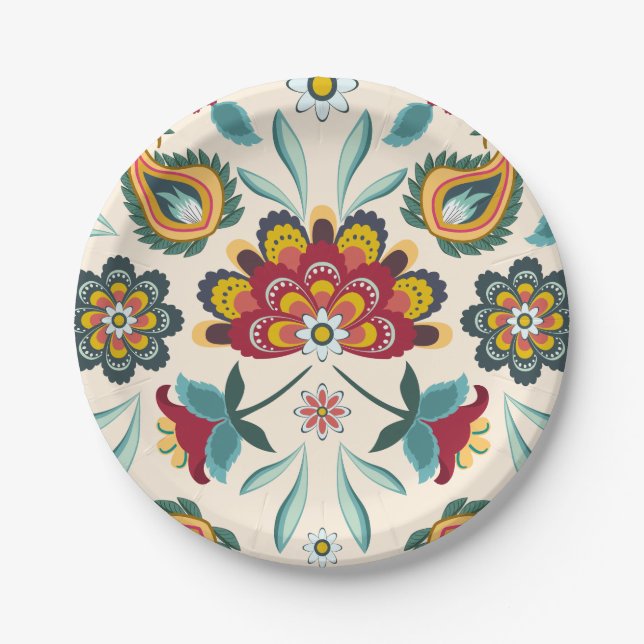 Batik Floral Boho Indonesian Style Paper Plates (Front)