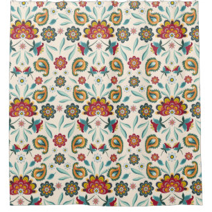 Batik Floral Boho Indonesian Style Shower Curtain