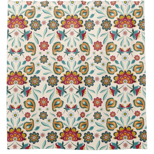 Batik Floral Boho Indonesian Style Shower Curtain (Front)