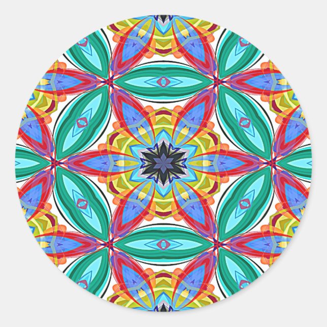 Batik flower mandala shape classic round sticker (Front)