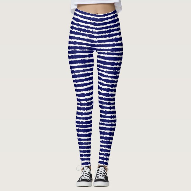Batik Indigo Style Stripes Leggings (Front)