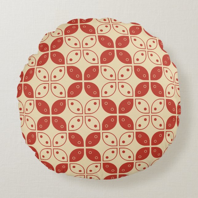 Batik Kawung, Indonesian Pattern, Javanese, Ethnic Round Pillow (Front)