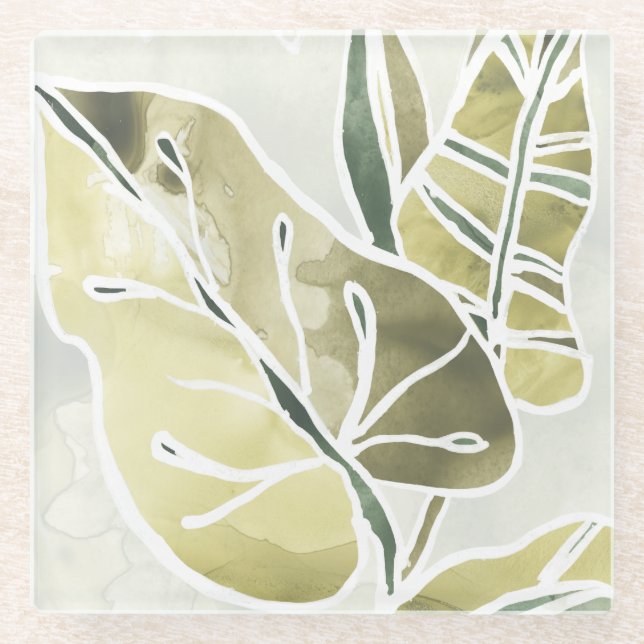 Batik Leaves Glass Coaster (Front)