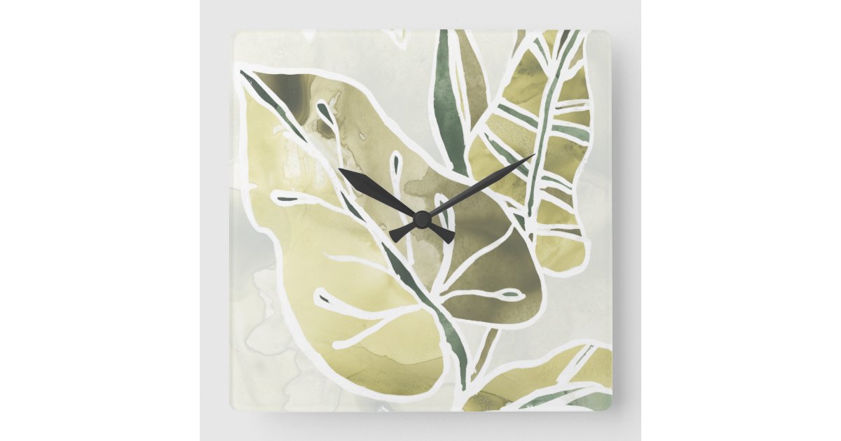 Batik Leaves Square Wall Clock | Zazzle