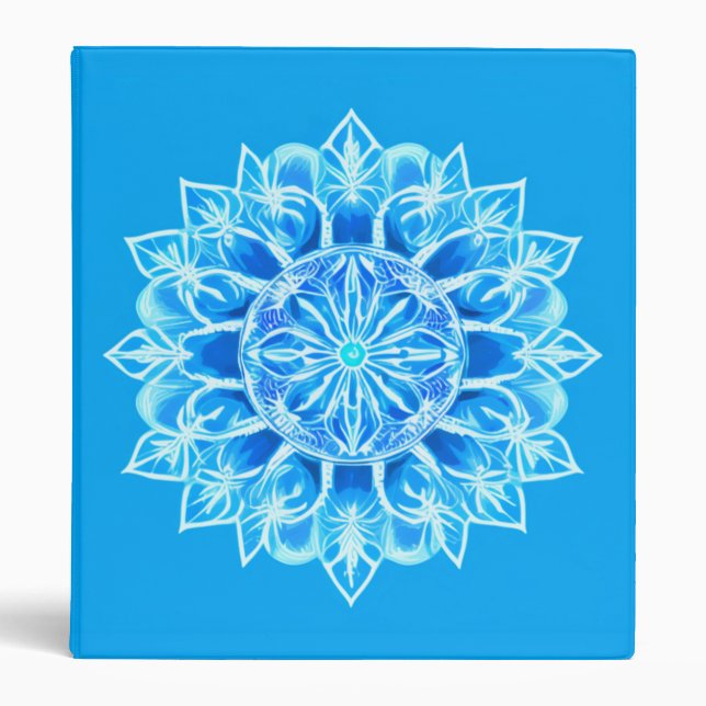 Batik Mandala Flower in Turquoise  3 Ring Binder (Front)