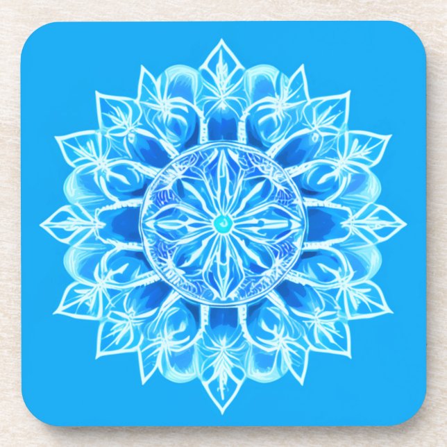 Batik Mandala Flower in Turquoise  Beverage Coaster (Front)