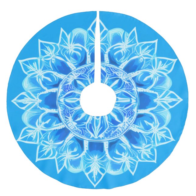 Batik Mandala Flower in Turquoise  Brushed Polyester Tree Skirt (Front)