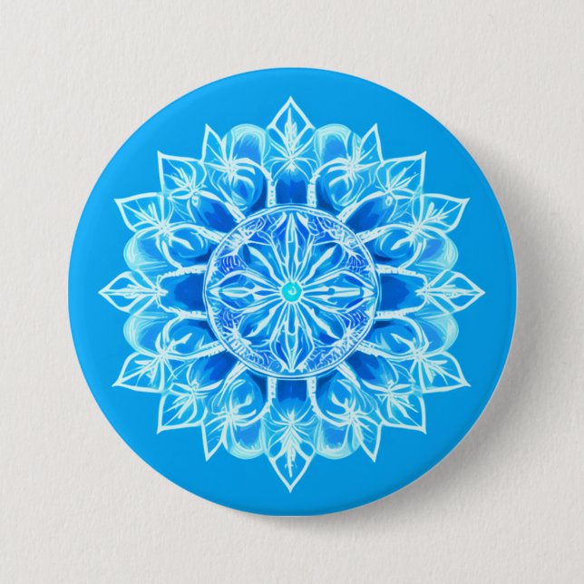 Batik Mandala Flower in Turquoise  Button (Front)
