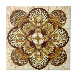 Batik Mandala in Brown and Tan Ceramic Tile