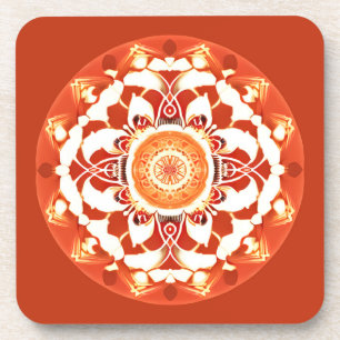 Batik Mandala Pattern in Rust Red  Beverage Coaster