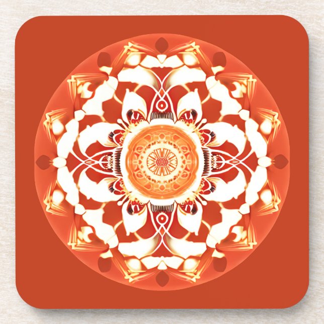 Batik Mandala Pattern in Rust Red  Beverage Coaster (Front)