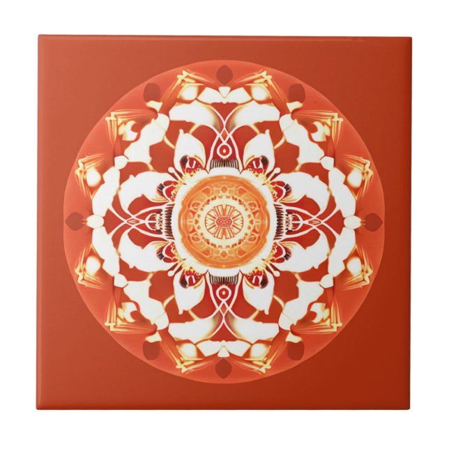 Batik Mandala Pattern in Rust Red  Ceramic Tile (Front)