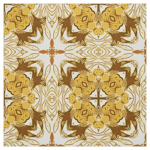 Batik Mandala Pattern Mustard Gold and Brown Fabric