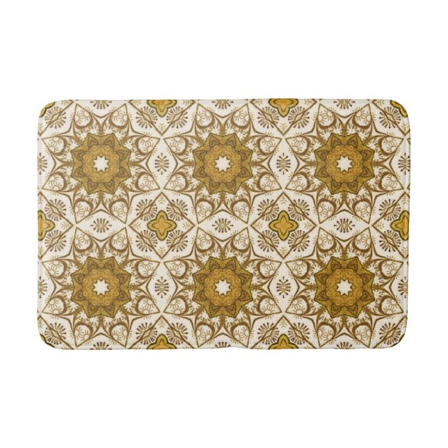 Batik Mandala Pattern Mustard Gold and Cream  Bath Mat (Front)
