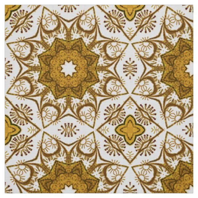 Batik Mandala Pattern Mustard Gold and Cream   Fabric (Swatch)