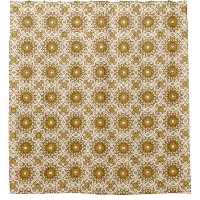 Batik Mandala Pattern Mustard Gold and Cream  Shower Curtain (Front)