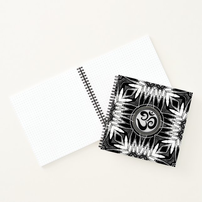 Batik Om Sign Black & White Mandala New Age Notebook (Inside)