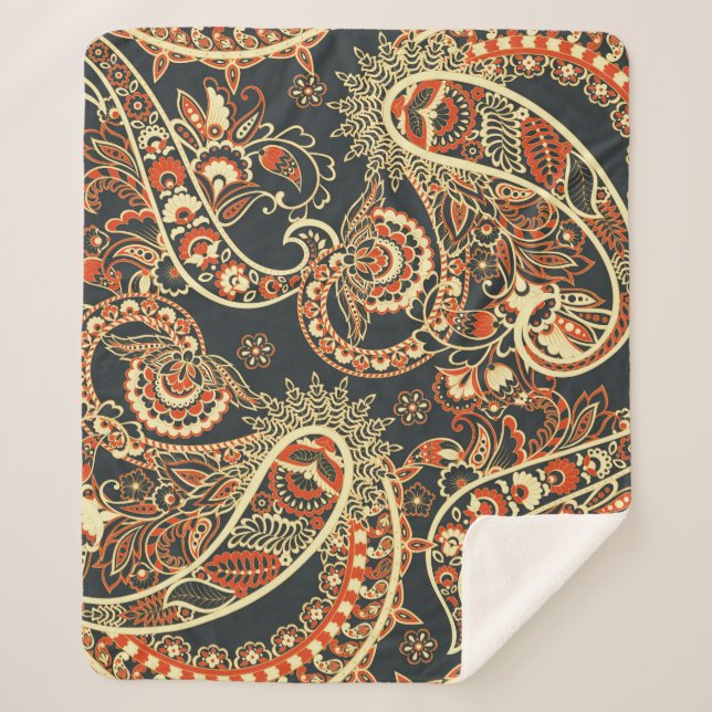 Batik Paisley: Vintage Seamless Pattern. Sherpa Blanket (Front)