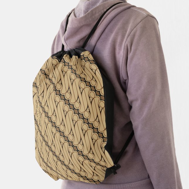 Batik Parang, Indonesian Pattern, Javanese, Ethnic Drawstring Bag (Insitu)