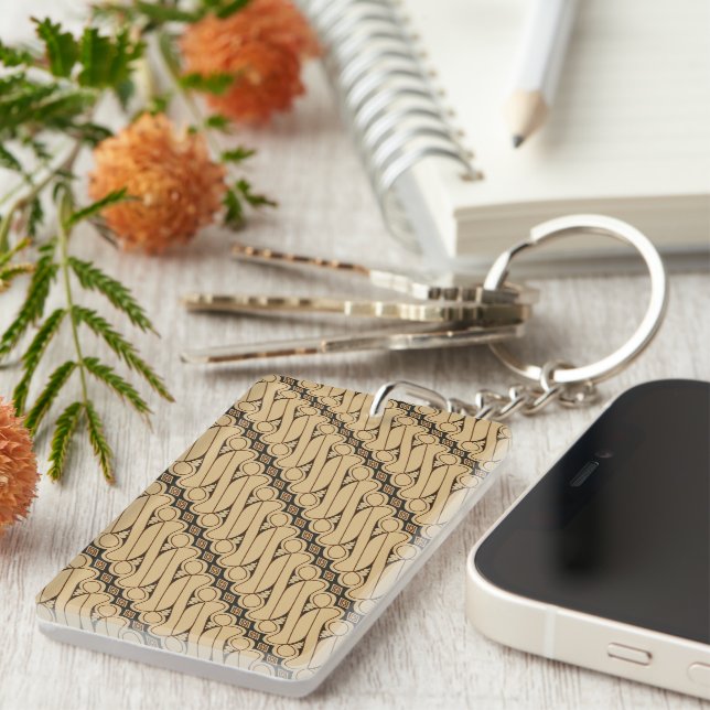 Batik Parang, Indonesian Pattern, Javanese, Ethnic Keychain (Front Right)