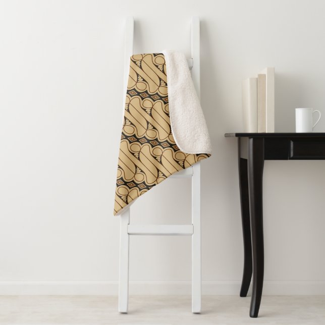 Batik Parang, Indonesian Pattern, Javanese, Ethnic Sherpa Blanket (In Situ)