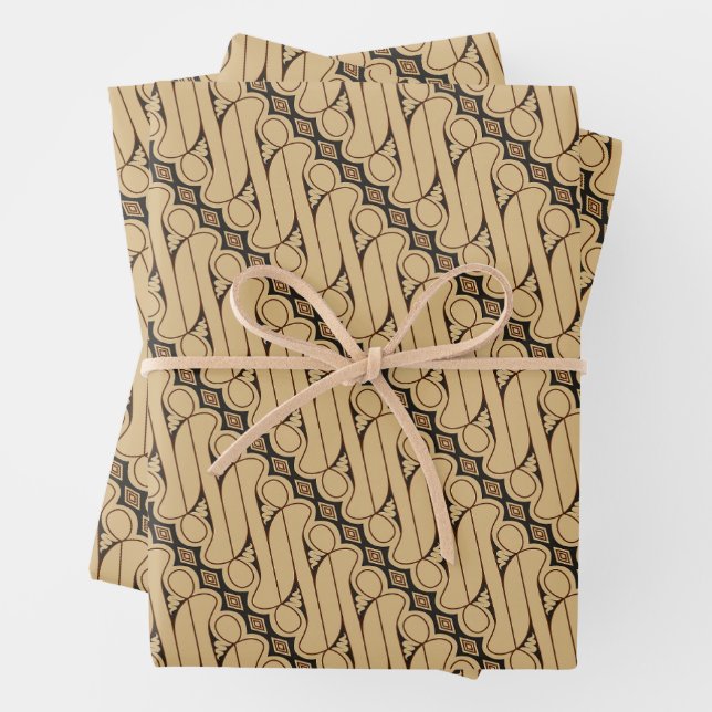 Batik Parang, Indonesian Pattern, Javanese, Ethnic Wrapping Paper Sheets (In situ)
