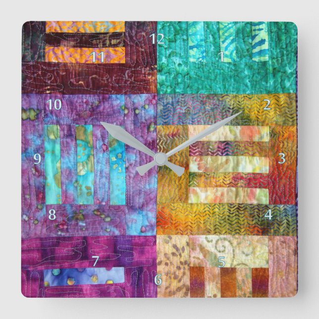 Batik Quilting Squares Square Wall Clock (Front)