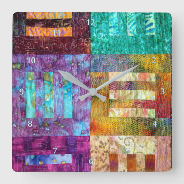 Batik Quilting Squares Square Wall Clock | Zazzle