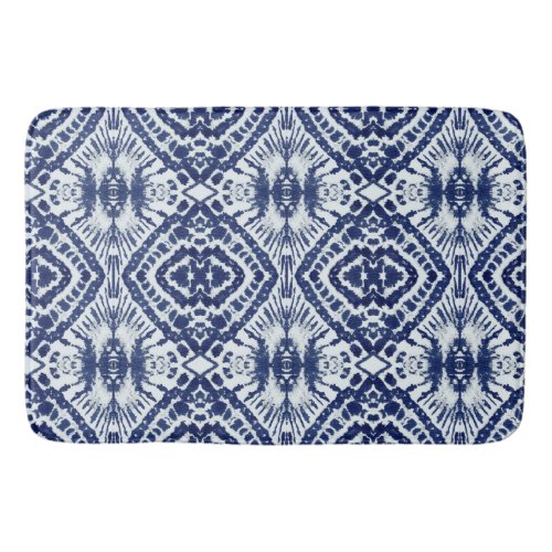 Batik Radiating Star Shibori Indigo Blue Pattern Bath Mat