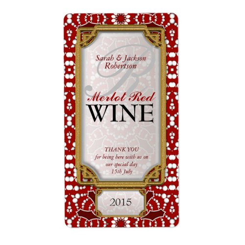 Batik Red white design Custom Wine Bottle Labels