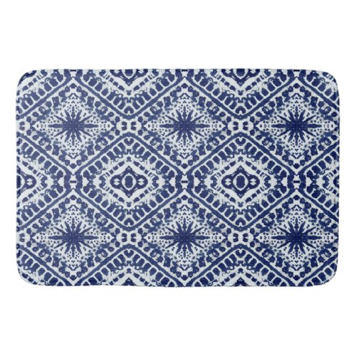 Batik Star n Diamond Shibori Indigo Blue Pattern Bath Mat
