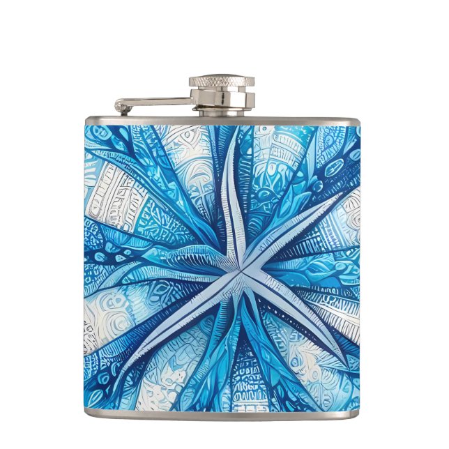 Batik Starfish Sand Dollar Blue Shells Beach Flask (Front)
