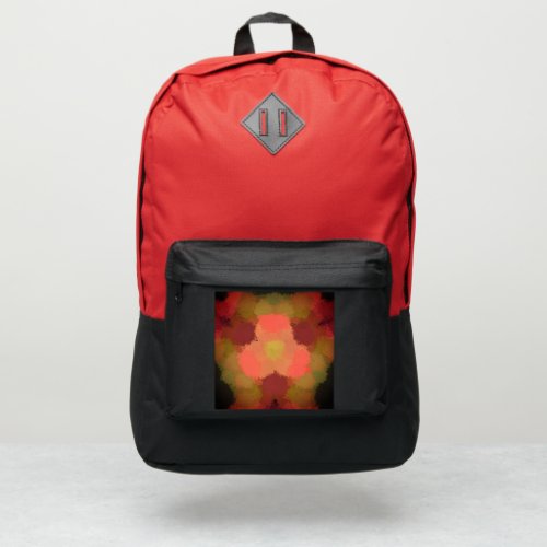 Batik style blobs of red green orange port authority backpack