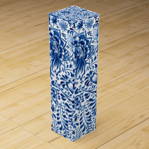 batik style blue and white wine box