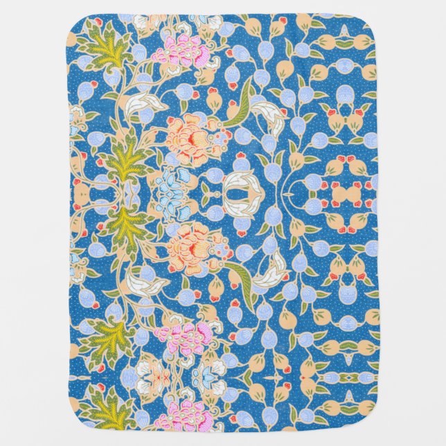 Batik Style Pattern Dots Flowers Blue Background Baby Blanket (Front)